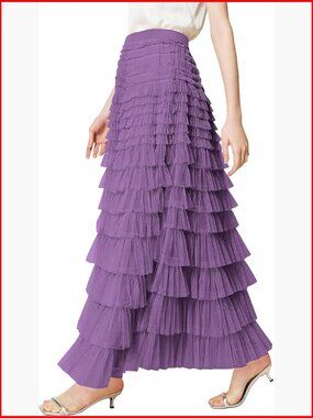 High Waist Tulle Maxi Skirt, A-Line Flowy Party Wedding Guest Casual
